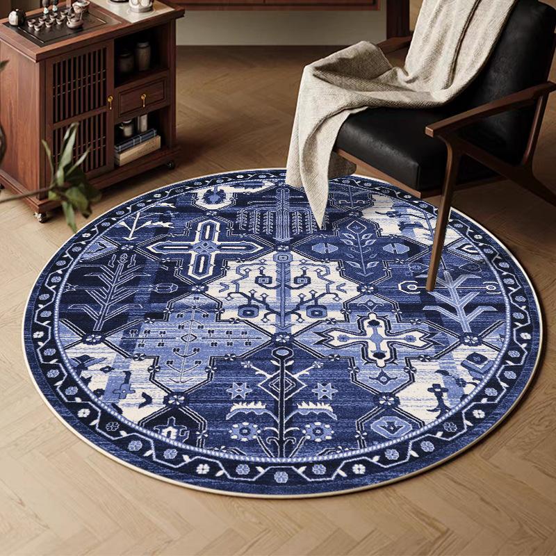VIKAMA Retro Round Carpet, Living Room Persian Ethnic Style Sofa Cushion, Bedroom Study Room Carpet, Home Decoration