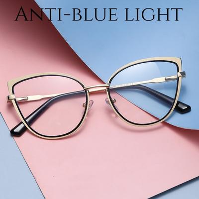 Luxuriöse optische Cat-Eye-Brille aus Metall für Damen, transparente Computerbrille für Herren und Damen, Anti-Blaulicht-Brille