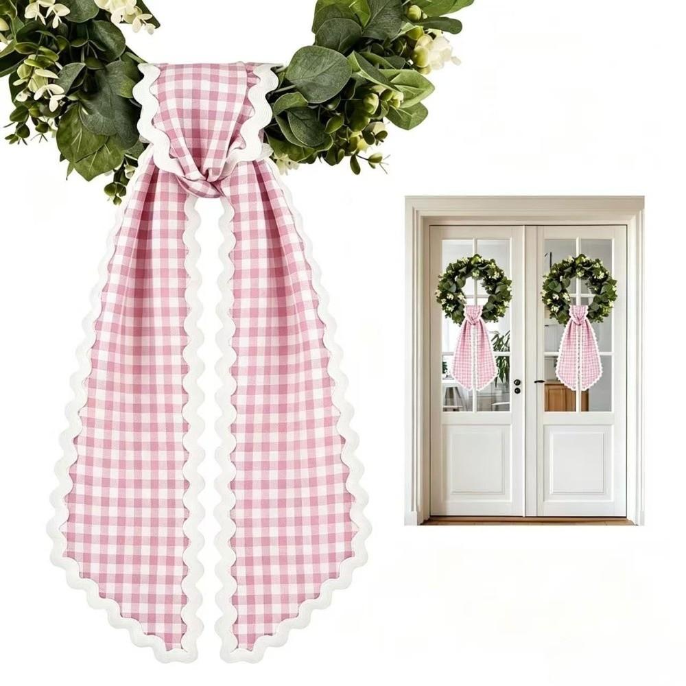 Gingham Canvas Wreath Sashes Cloth Scalloped Wreath Sash New Decorative Sashes Door Decor Bow