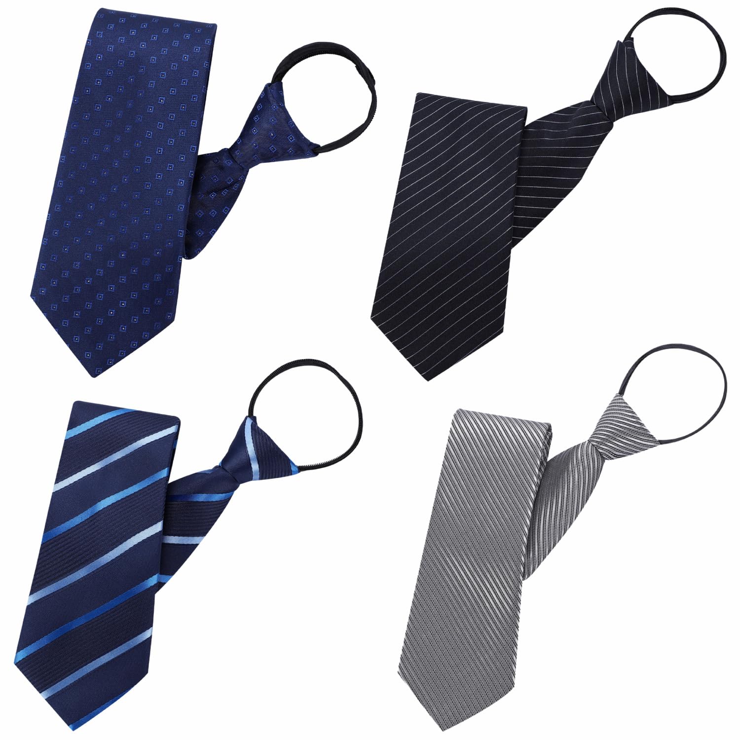 [GRANVEL] One-touch tie, no-tie tie, business tie set, easy to wear, for formal occasions, gentlemen (Set of 4 C)