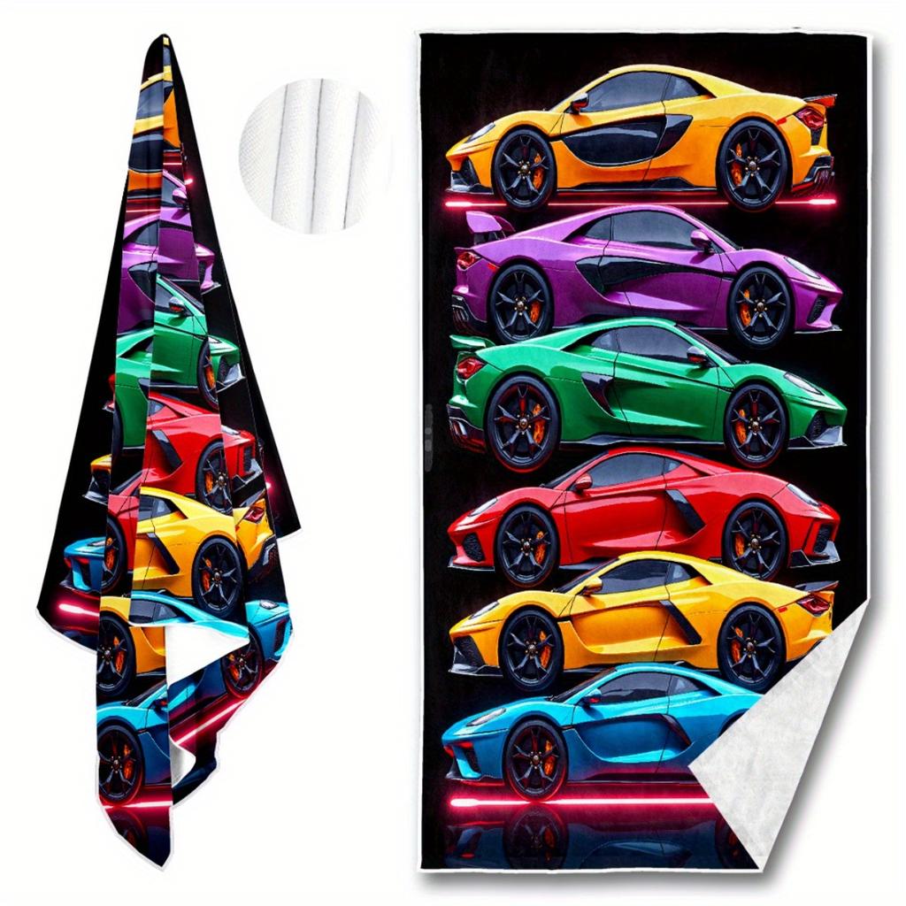 1pz Telo da Spiaggia Cars in Colori - Morbido, Microfibra Ultra-Assorbente, Leggero, Perfetto per Spiaggia, Feste, Viaggi, Accessori da Spiaggia