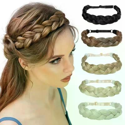 1 Peça Peruca Sintética Premium Ajustável Feita à Mão com Trança Elástica Faixa de Cabelo Moda Trança de Cabelo Faixa de Cabeça Acessório de Cabeça Para Mulheres