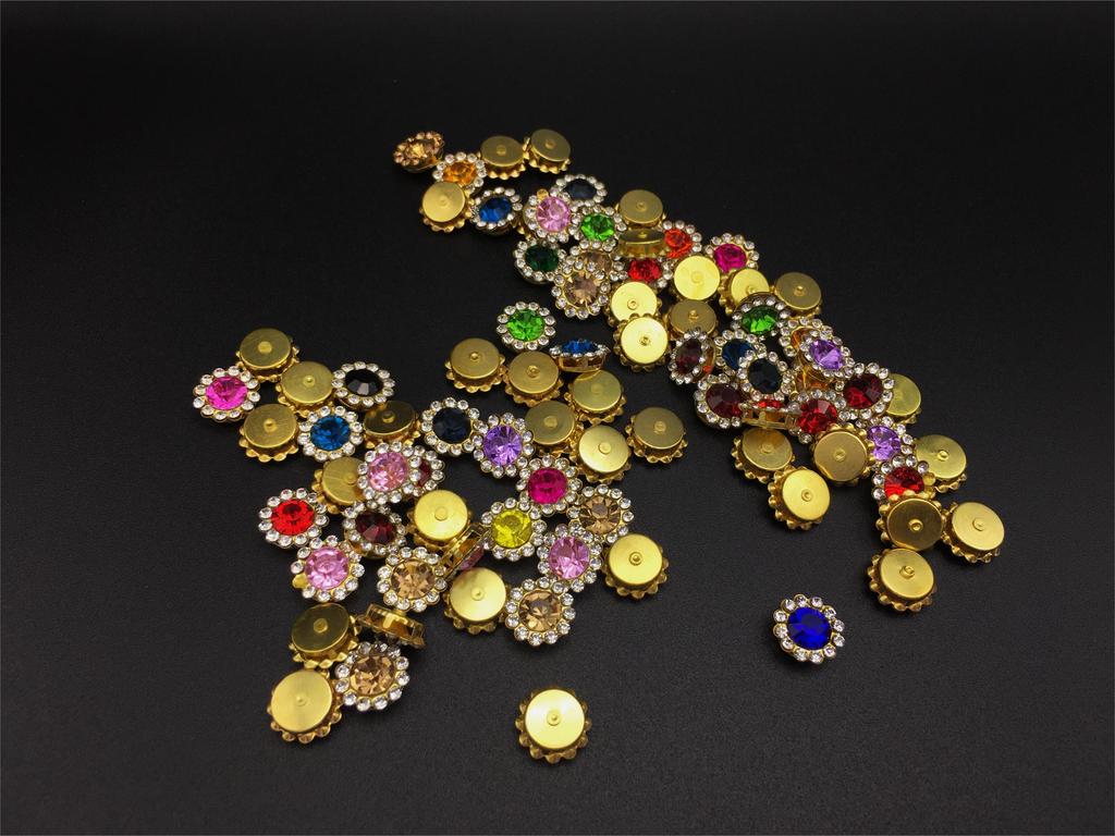 8/10/12mm Double Flower Water Diamond Crystal Flat Back Glass Sewing Garment Shoe Bag Nail Art Multi-color