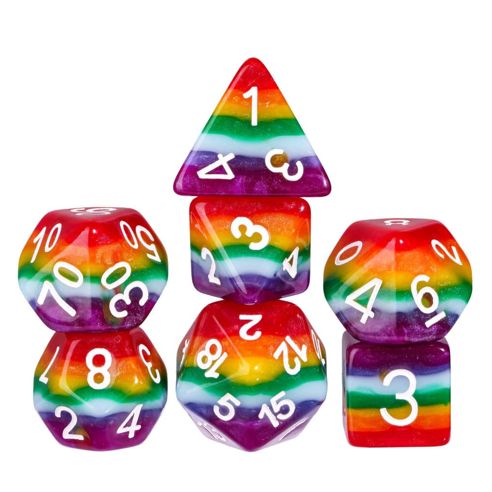 Cusdie Seven-layered Rainbow DND Dices Resin D4 D6 D8 D10 D% D12 D20 Colorful Polyhedral Dice Set for D&D Role Playing Games