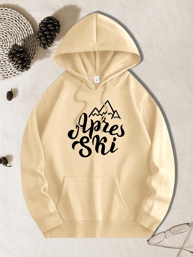 Men's Ski Backcountry Map and Letter Print Hooded Sweatshirt - Geometric Design, Regular Fit Winter Sports Casual Pullover