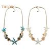 Exaggerated Women Necklace Ocean Theme Starfish Coral Shell Hollow Out Faux Pearl Rhinestone Decor Adjustable Length Lady Vacation Beach Neck Jewelry