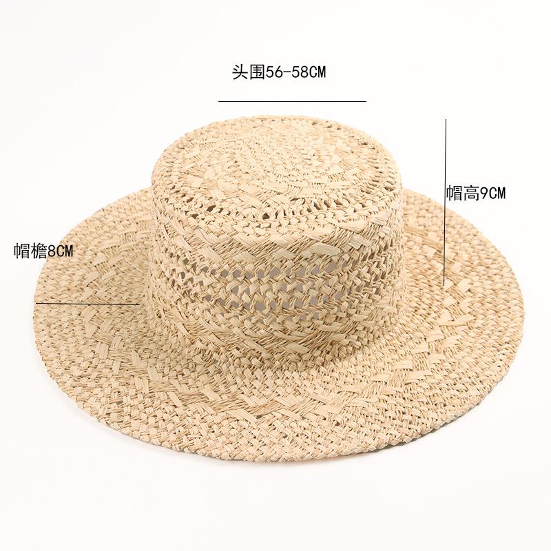 Summer New Daily Leisure Lafite Straw Hat Hand-woven Flat-top Hollow Straw Hat Outdoor Sun Protection Straw Hat