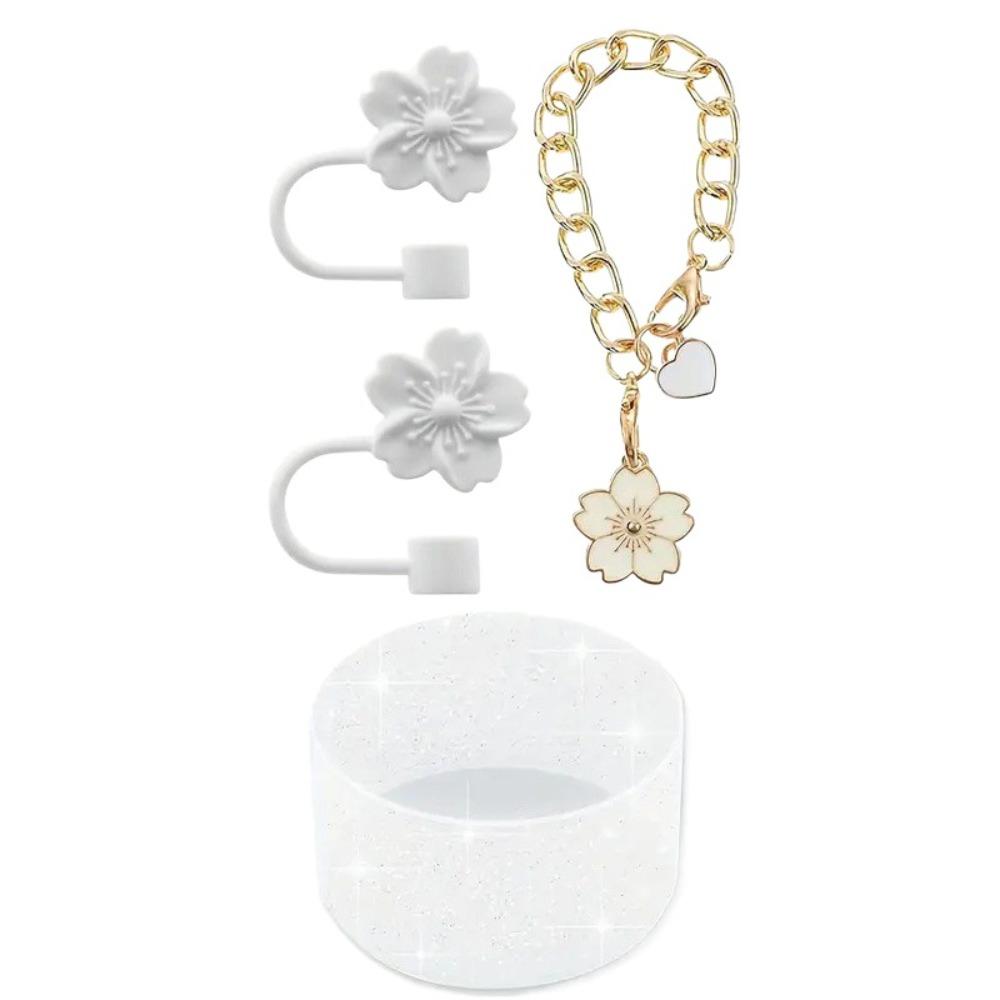 

4Pcs/Set Siliocne for Cup Boot Anti-Slip Wear-resistant Cup Charm Chain Protective Case Dust-proof Cup Straw Cover белый