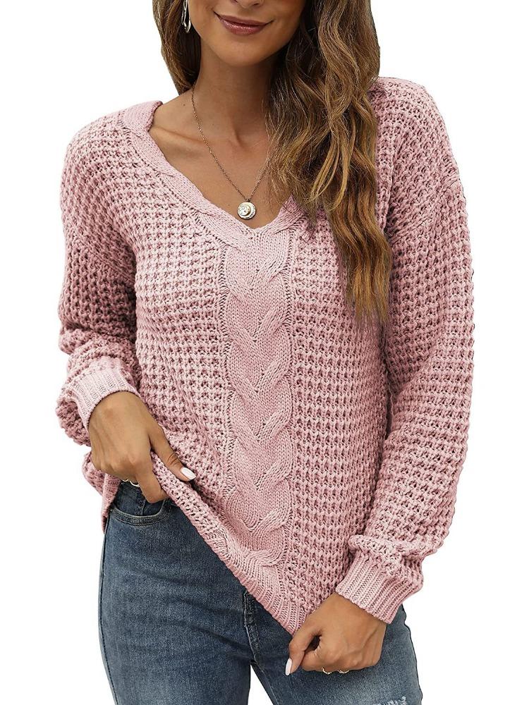 Women s Casual Long Sleeve Knitted Sweater with V Neck Oversized Fit Solid Colour Luxurious Relaxed-fit Slimming and Versatile Top 2XL