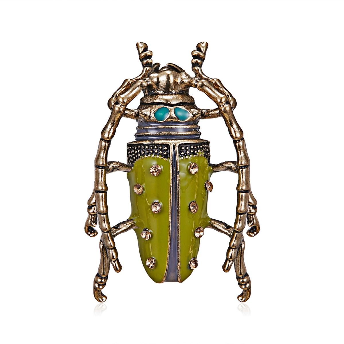 

Vintage Green Enamel Beetle Brooch For Women Men Fashion Creative Rhinestone Insect Bettle Animal Buckle Pins Punk Party Jewelry