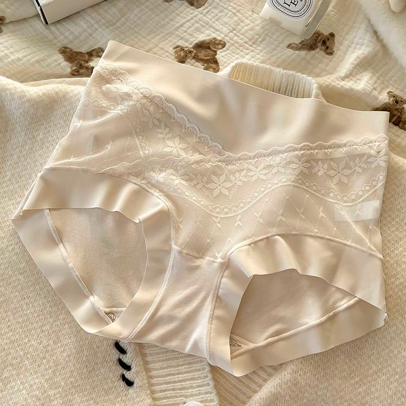 

Жіночі весняно-осінні мереживні трусики з високою талією, зручні, облягаючі стегна, антибактеріальні, без слідів, не закручуються по краях XL тілесний
