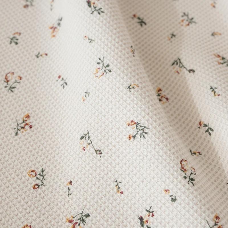 45x160cm Floral Waffle Knitted Fabric Soft Breathable for Dresses Home Wear T-shirt Kids Children's Clothing Handmade DIY Fabric