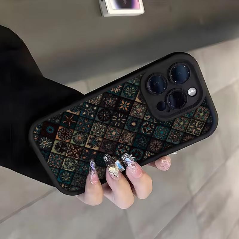 Vintage Ethnic Style Geometric Patchwork Pattern Matte Phone Case for iPhone 17 16 Pro Max 15 14 13 12 11 7 8 Plus XS X XR Cover