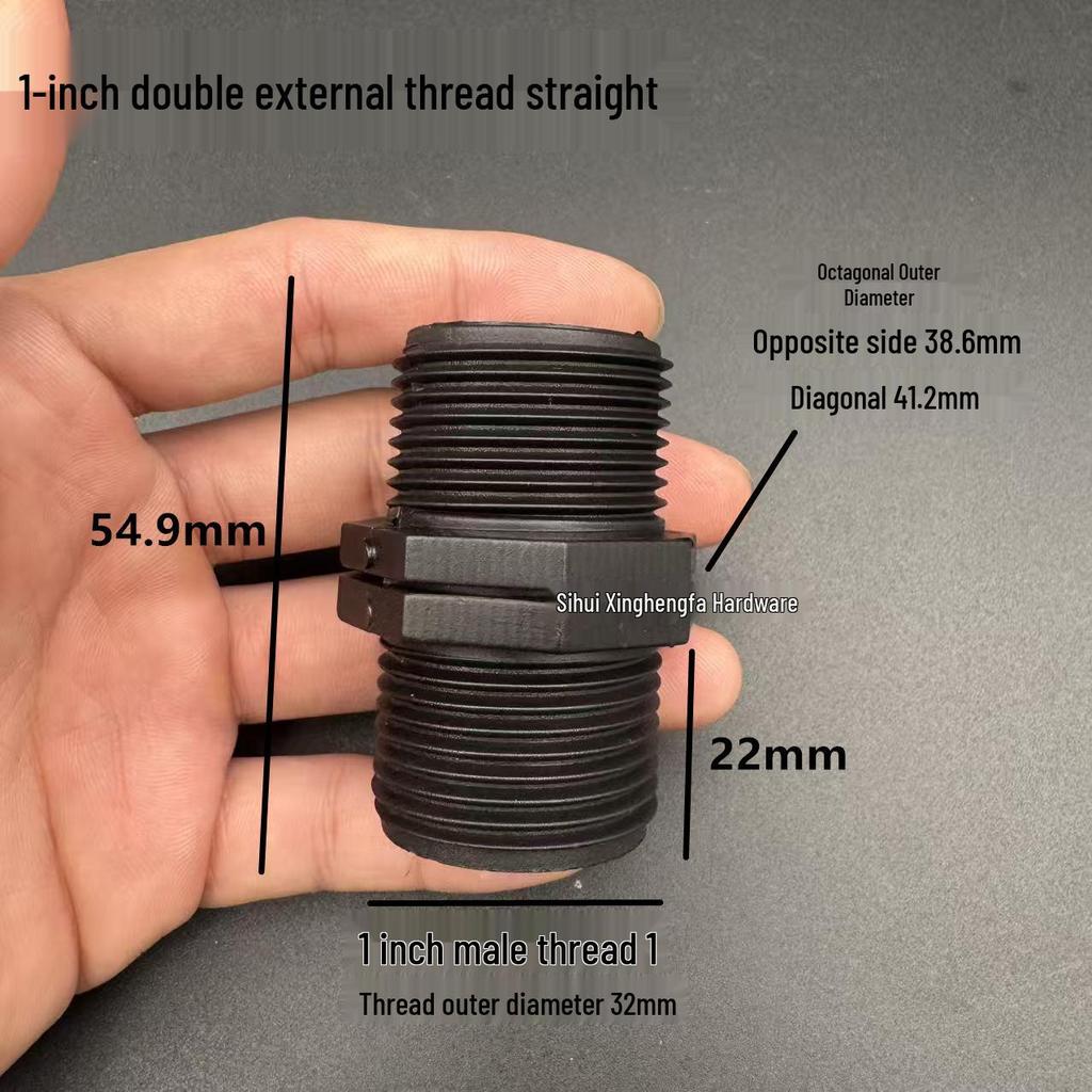 PVC Black Double-Threaded Straight Adapter, 1/2" to 3/4" - Dual External Threads Nipple Connector