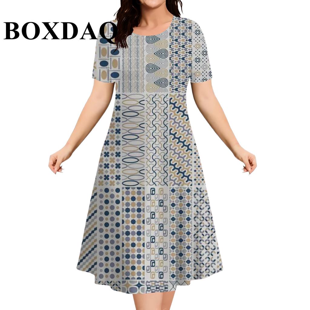 Plus-size Short-sleeve Dress, Women's Fashion Summer Polka Dot, 3D Print, Round Neck, Loose Mini Dress, Casual