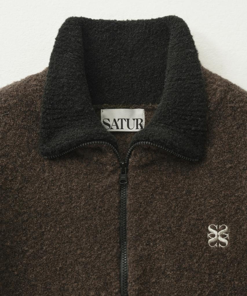Seteo (W) Crop Half Neck Fleece Knit Zip-Up Brown