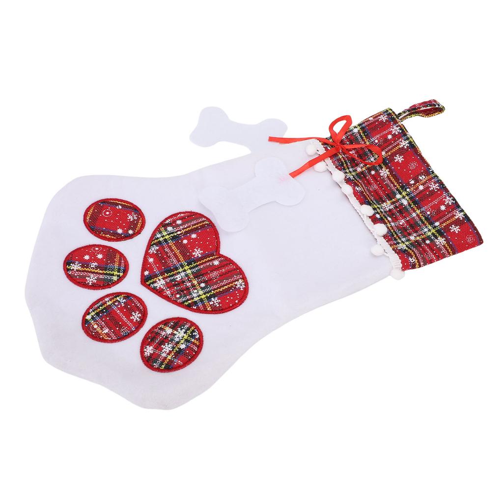 Xmas Stocking Large Capacity   Plaid Pet Foot Hanging Stocking Decoration for Present Bag