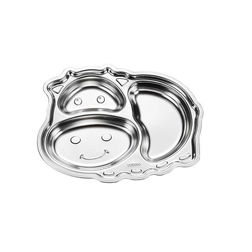 Silver Divided Dinning Plate 304 Stainless Steel Food Container Kid Feeding Service Plate Cartoon Animal Shape Food Tray