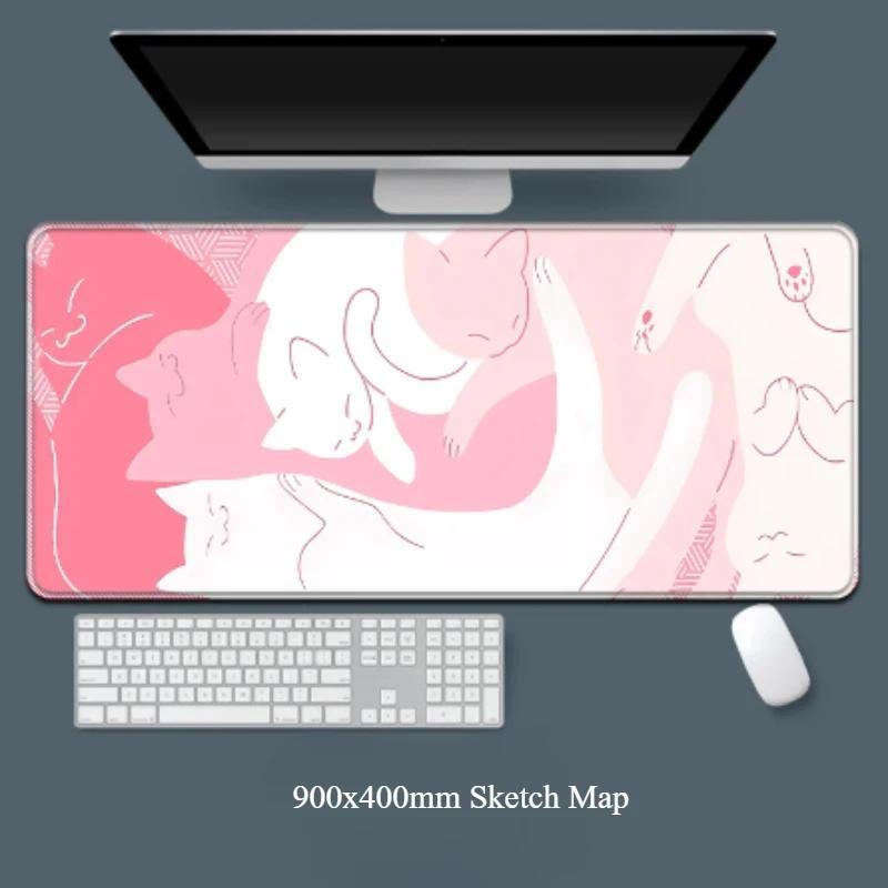 Tappetino Mouse Grande Gatto Rosa Kawaii, Tappetino Mouse da Gioco Carino, Accessori da Scrivania Rosa Antiscivolo, Molto Adatto per Giocatori e Uso in Ufficio