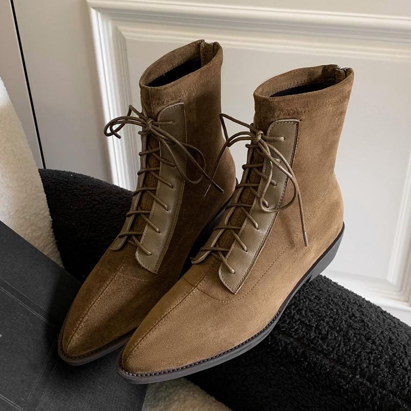 Fashion AIYUQI 2025 New Women's Short Boots Western Girls Pointed Toe Women Ankle Boots Large Size Lace-up Female Boots