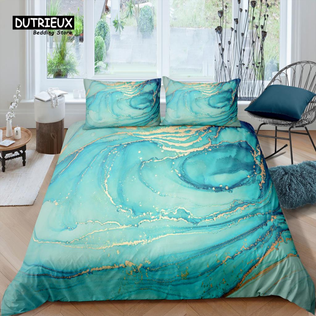 

Home Living Luxury 3D Turquoise Marble Bedding Set Gold Duvet Cover Pillowcase Queen and King EU/US/AU/UK Size Comforter Bedding 140x200cm 3pcs