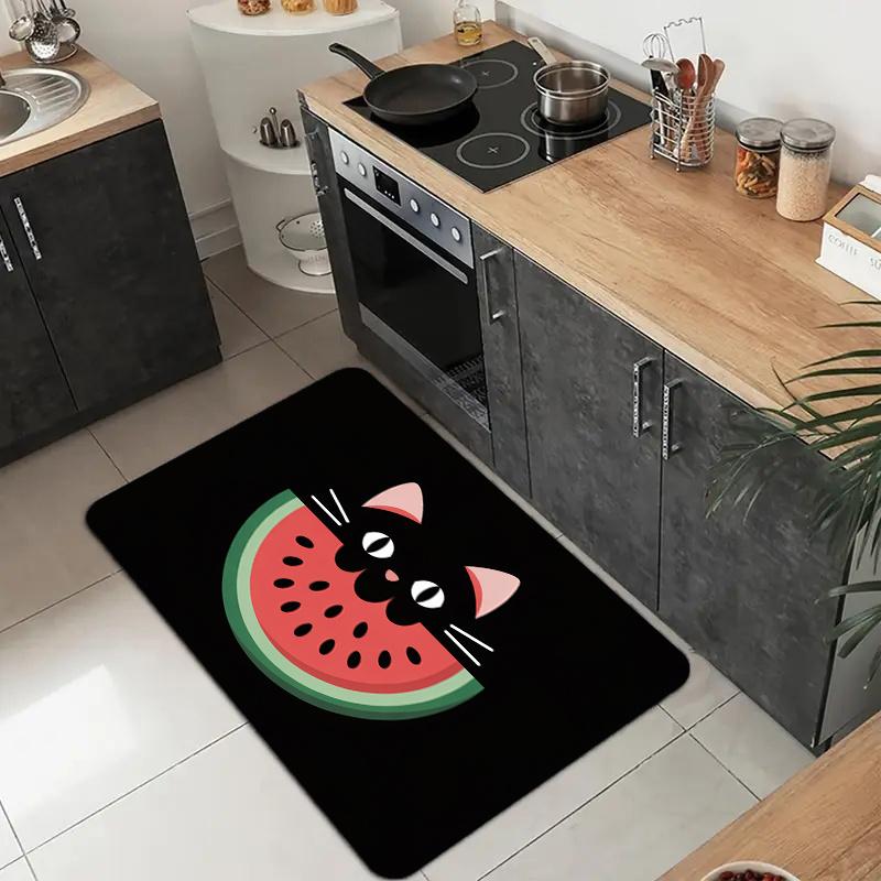 Cat and Watermelon Pattern Flannel-printed Floor Mats Has a Non-slip Function Is Suitable for Entrances Bathroom Welcome Carpets
