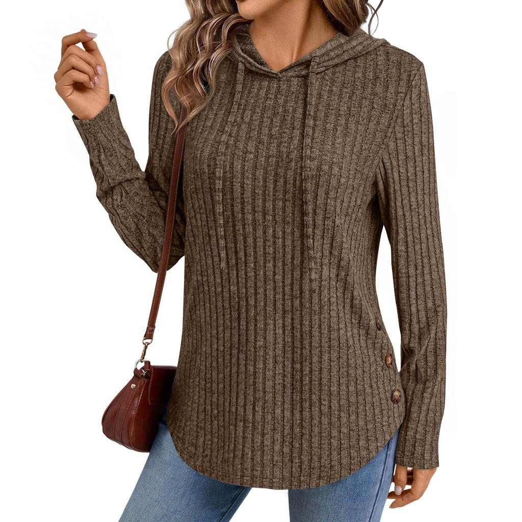 Women's Fashionable Casual Solid-color Long-sleeved Pullover Top Pullover Sweatshirt