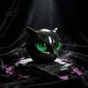 Retro Dark Home Accents Spherical Black Cat Head Ornament Resin Gothic Style Sculpture with Colorful Spooky Shelf Decoration Eyes for Halloween