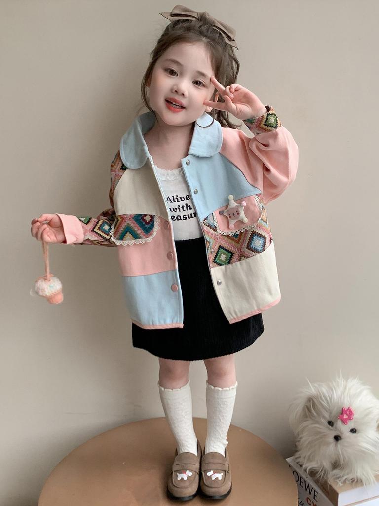 Mädchen Colorblock Jeansjacke - Trendige Frühling & Herbst Oberbekleidung für Kinder 2025