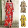 Vintage Women Casual Boho Dress Maxi Loose Long Cotton Dress Floral Sleeve Linen