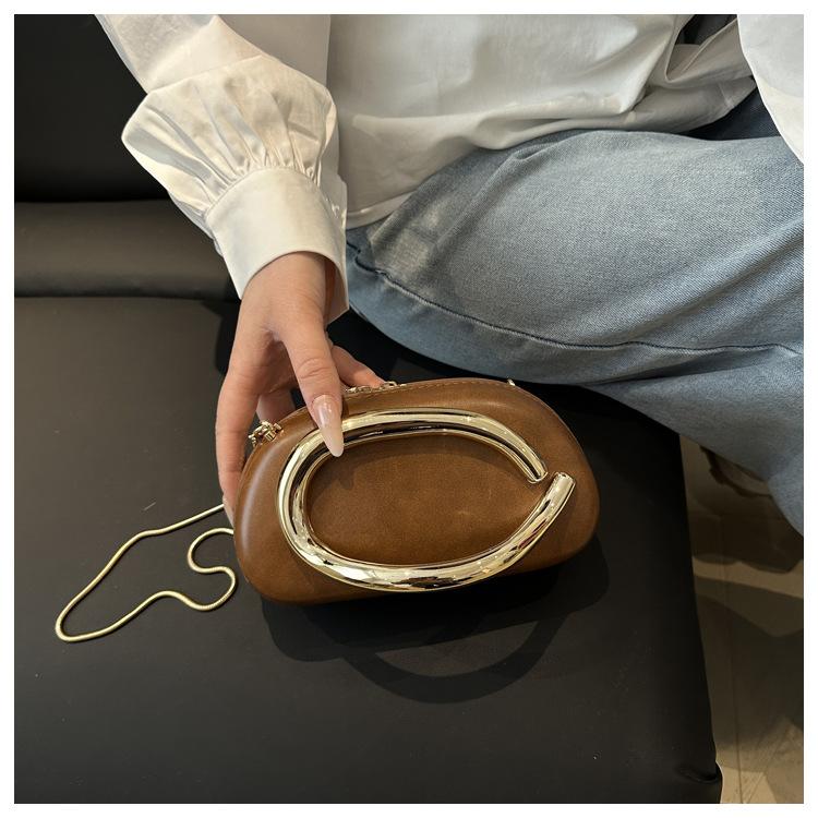 Elegant Oval Faux Leather Evening Clutch Bag for Women, Detachable Chain Strap Shoulder Crossbody Purse, Chic Party Handbag