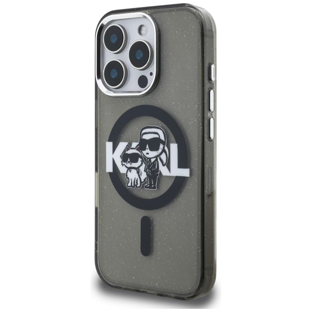 Karl Lagerfeld IML Glitter Karl & Choupette Sketch Logo MagSafe Case for iPhone 16 Pro Max Black