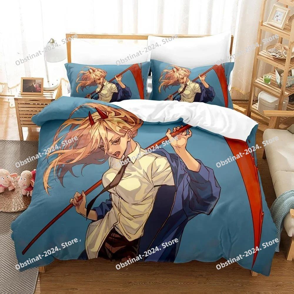 3D Druck Anime Chainsaw Man Makima Bettwäsche-Set, Bettdeckenbezug Bett-Set Steppdeckenbezug Kissenbezug, King Queen Twin Größe Jungen Mädchen Erwachsene