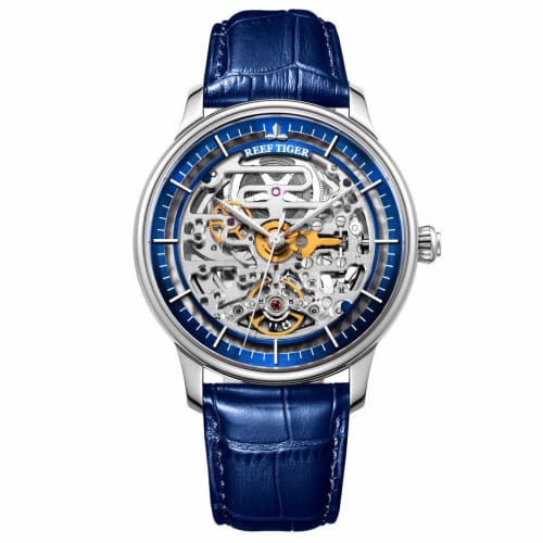 Reef Tiger Automatic Mechanical Watch, Men's Skeleton Stainless Steel White Watch, RGA1975 (RGA1975-YLS)