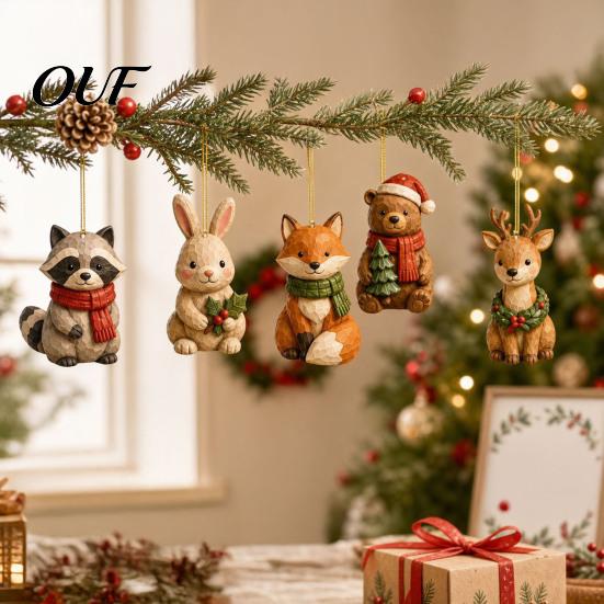 Collectible Christmas Figures Woodland Animal Advent Calendar, 24-Day Countdown Set with Forest Calendar Critter Ornaments, 2D Acrylic Tree