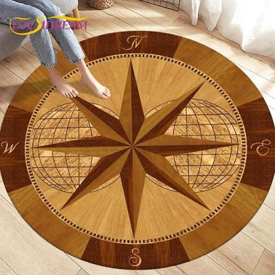 Runder Kompass-Teppich, Retro-Teppich der britischen Marine, New World Discovery-Teppich, Teppiche für Wohnzimmer, Schlafzimmer, rutschfeste Fußmatten zum Spielen von Kindern