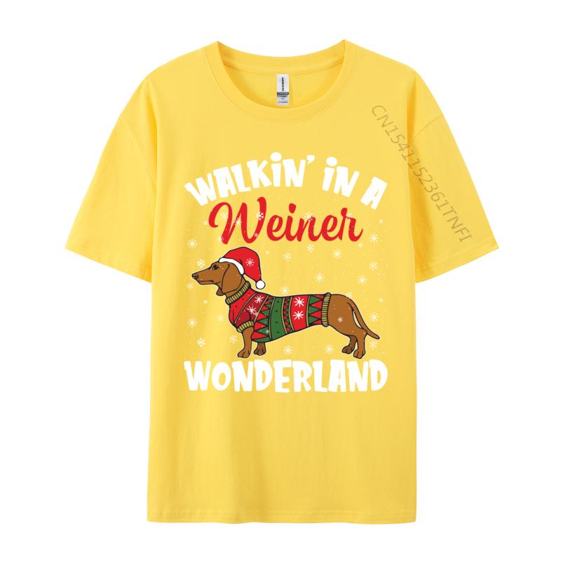 Walking In A Wiener Wonderland Funny Dachshund Christmas T-Shirts Vintage Cotton Tee Shirts Gift Idea Tops