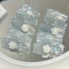 10Pcs Blue White Gradient Camellia Handmade Press On Nails Removable Fake Nail Tips Pure Desire Manicure