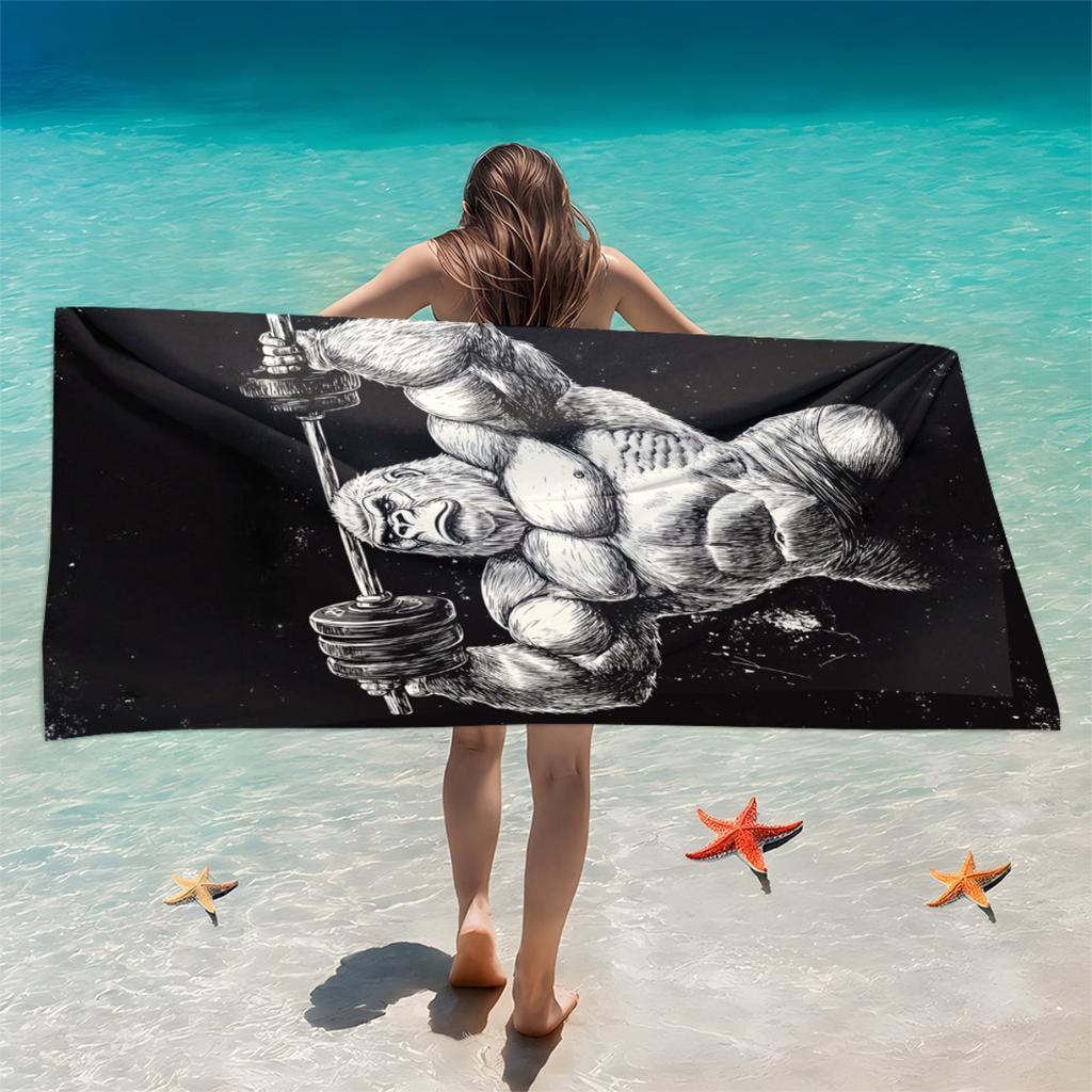 1PC Gorilla Lifting Weights Beach Towel Extra Large Quick-Dry Microfiber Sand-Free Super Absorbent Lightweight Compact for Swimm