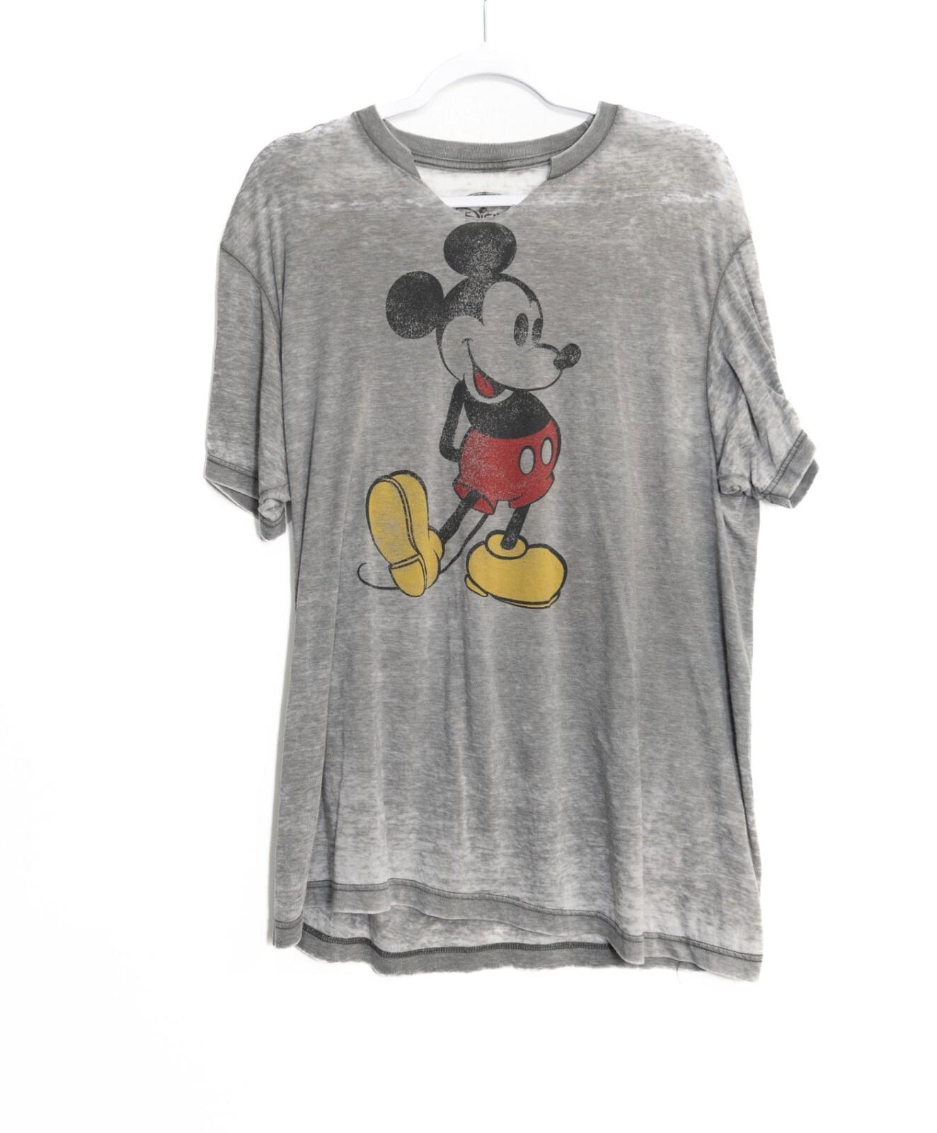 Vintage Disney Mickey Mouse Gray Distressed Graphic T-Shirt Size L XL