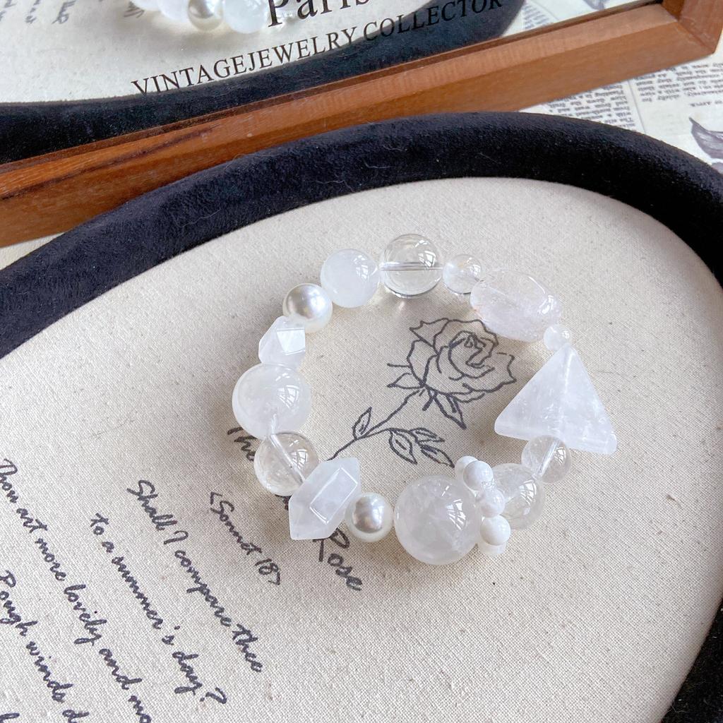 Natural White Ghost Double Pointed Triangular White Crystal with Irregular Shape Tiktok Hot Selling Bracelet