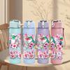 1PC Pink Boho Floral Abstract Pattern 750ml Color Plastic Sports Water Bottle Leakproof Flip Straw Lid Suitable for Sports Office Home Use