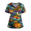 Women's Fashion V-Neck Short Sleeve Overalls With Pockets  Print Tops  Clothes