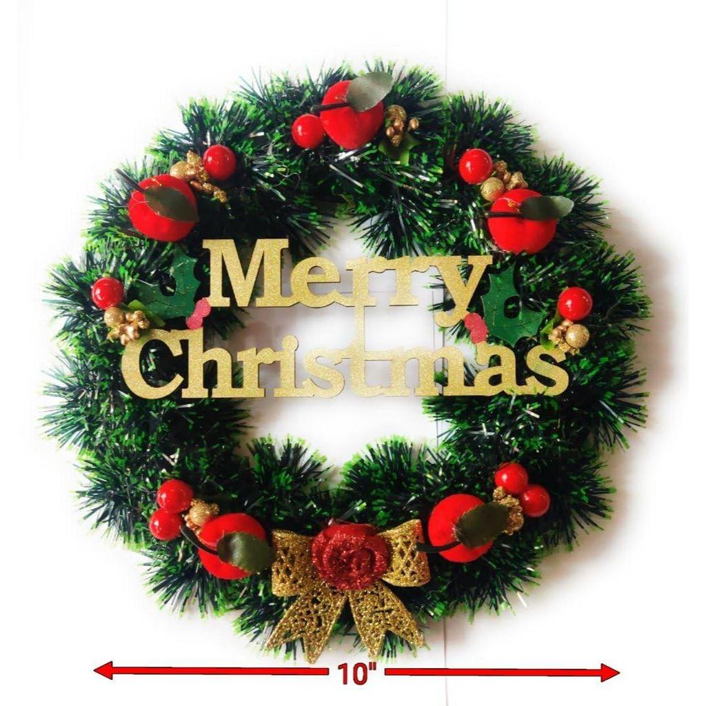 Designer Christmas Wreath/Wall Hanging/Decoration for Xmas Party/Christmas Decorations for Home/Gifts/Wreath - (Green Pine, 10 Inch)