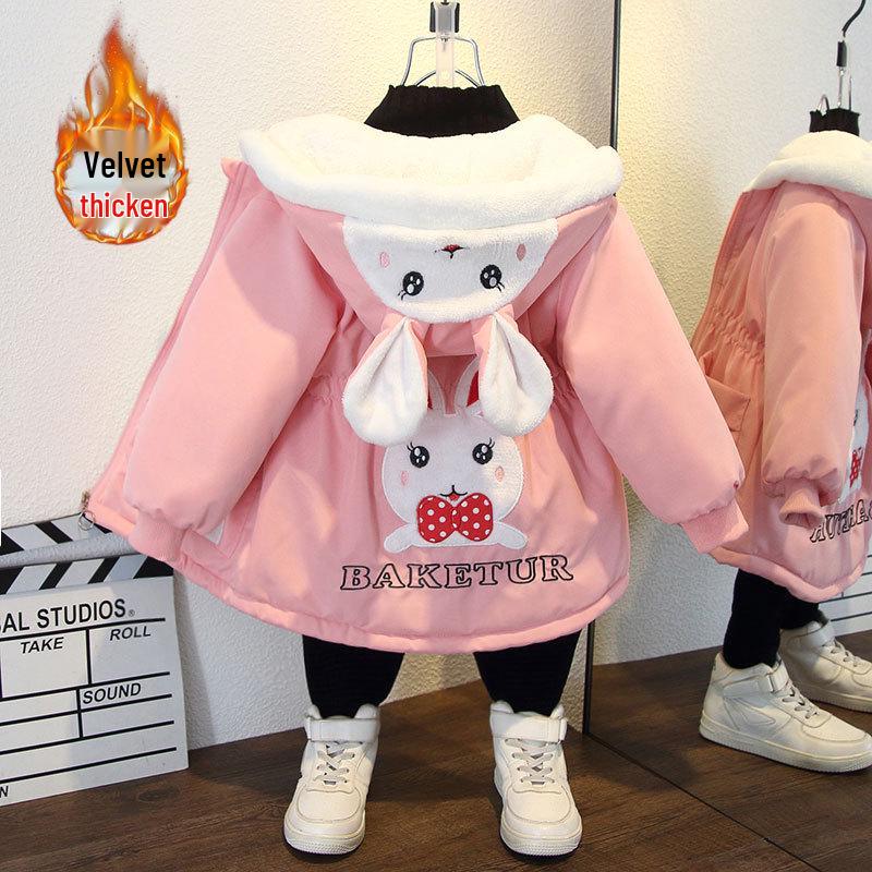 2025 Girls' Fleece-Lined Parka: Trendy Autumn/Winter Cotton-Padded Jacket