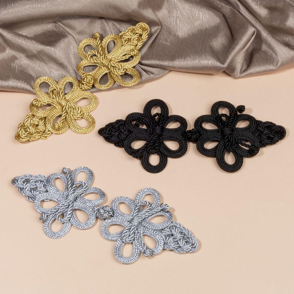 Golden Chinese Frog Buttons Handmade Knot Style Chinese Knot Buttons Flower Fastener DIY Sewing Gold Lace Trim Clasps