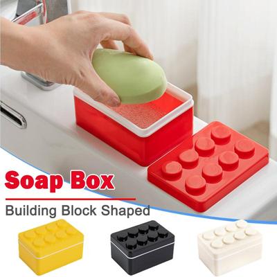 Building Block Shaped Soap Box Travel Portable Sealed Soap Storage Box with Cover Creative Stackable Building Block Soap Box