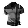 Men's Casual Striped Print Polo Shirt with Short Sleeves for Summer