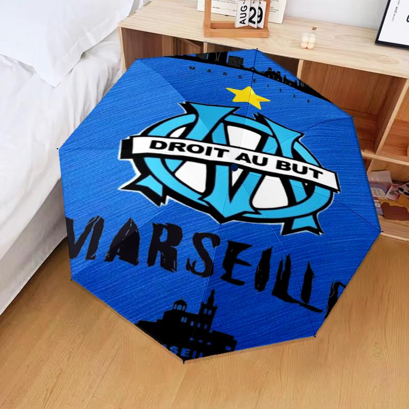 1PC Olympique Football Crest Printed Umbrella Folding umbrella, automatic umbrella 8-Frame for Travel, camping Fan gifts Christmas Gifts