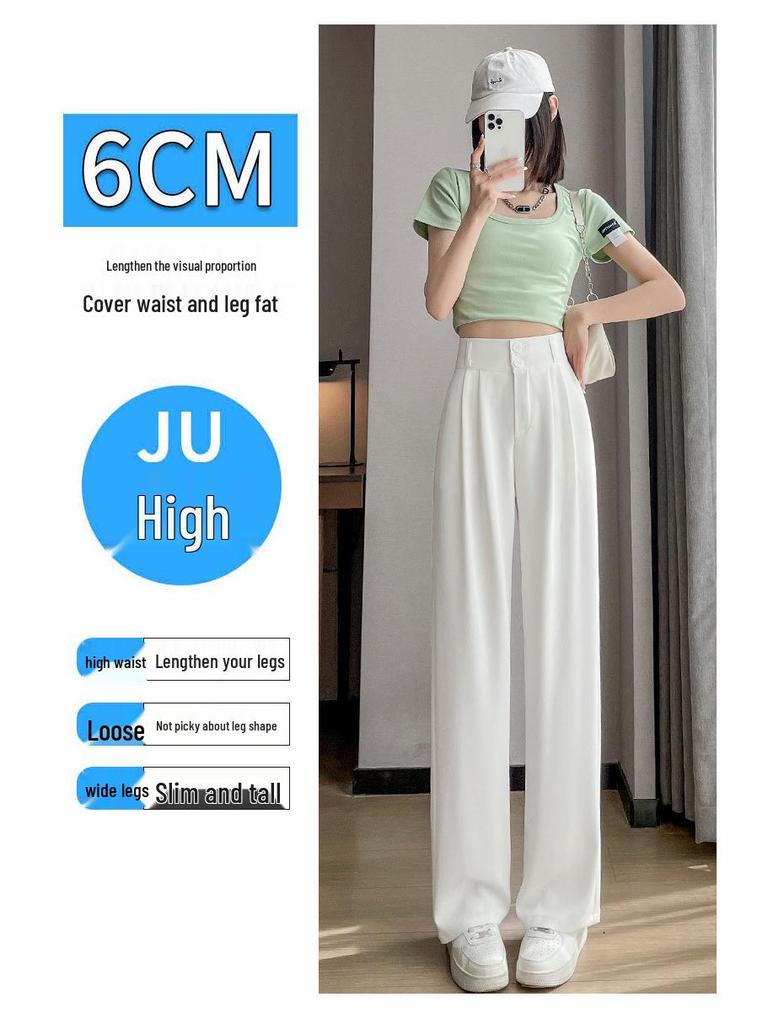 Ice Silk High Waist Chiffon Wide Leg Pants - Women's Summer Korean Style